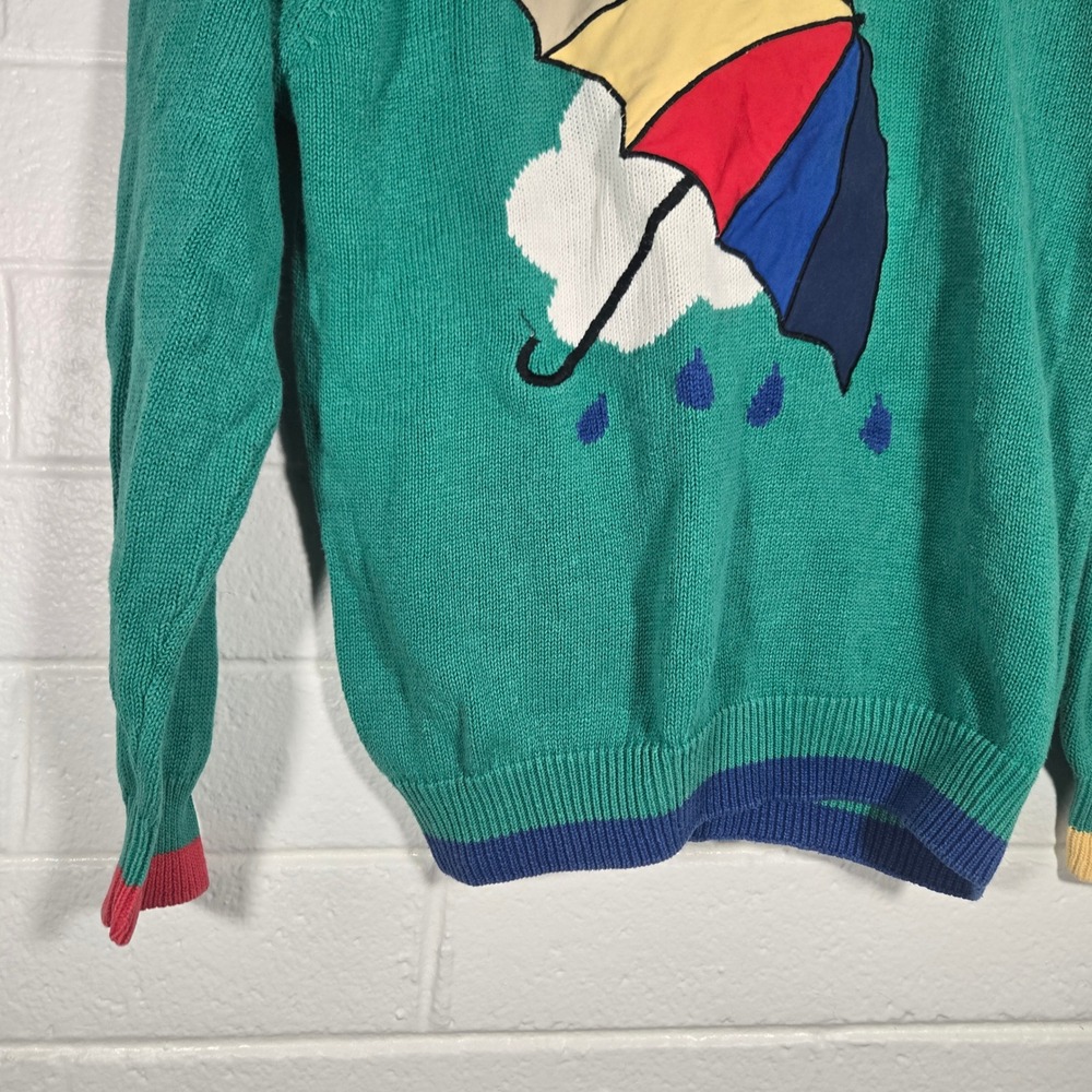 Vtg Novelty Sweater Cotton Ramie Large Umbrella Sun Colorblock Kidcore Retro 90s - Picture 4 of 6